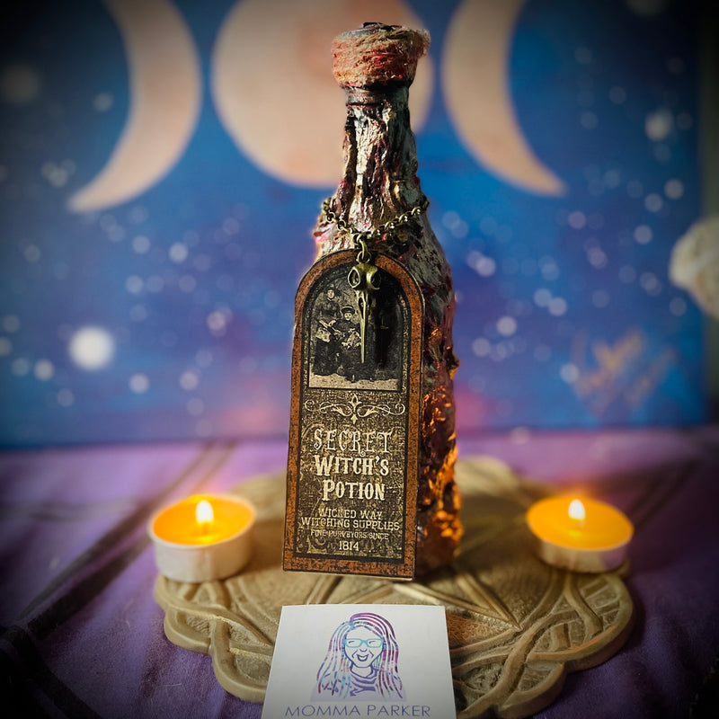 The Secret Witch Red Mixed Media Potion Bottle