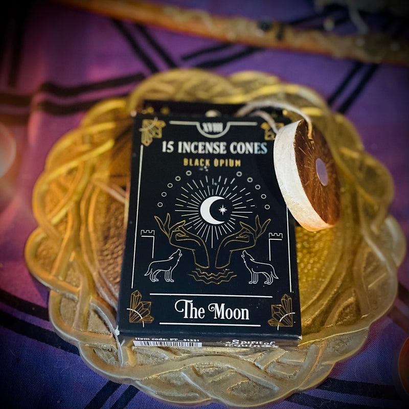 The Moon Incense Cones and Wood Holder