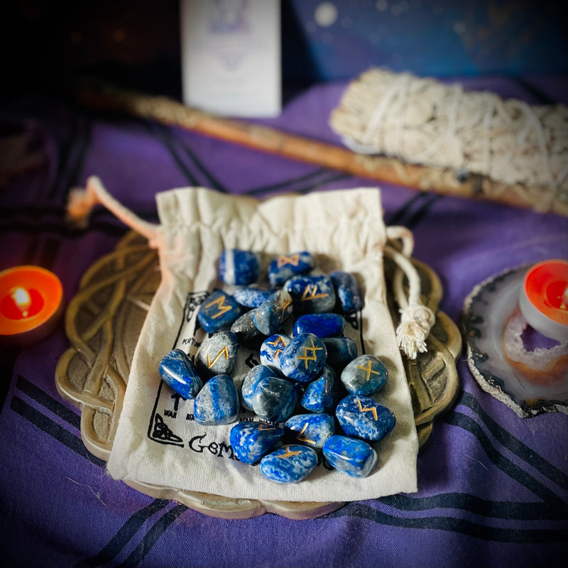 Lapis Runes With Pouch