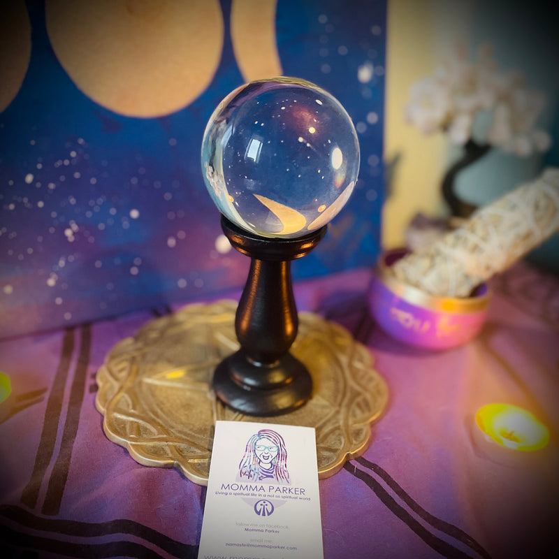 Clear Glass Crystal Ball With Wooden Stand