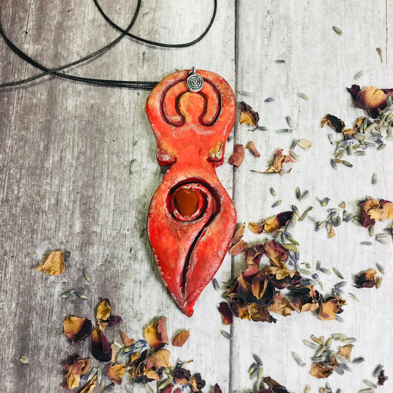 Red Fire Handmade Elemental Spiral Goddess Pendant