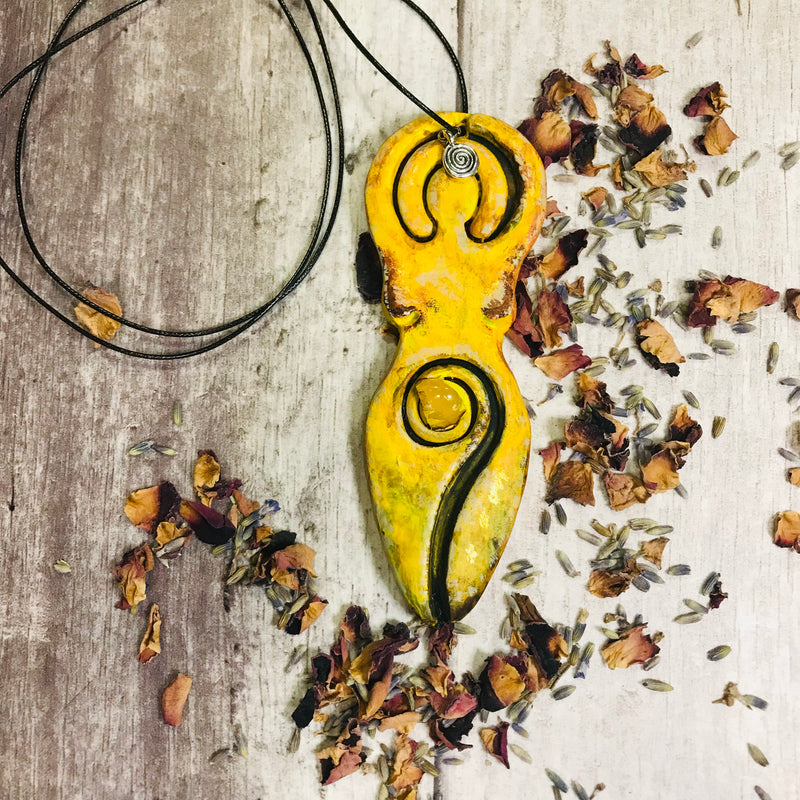 Yellow Air Handmade Elemental Spiral Goddess Pendant