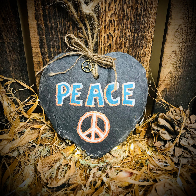 Peace Handmade Reiki Charged Slate Heart Wallhanger