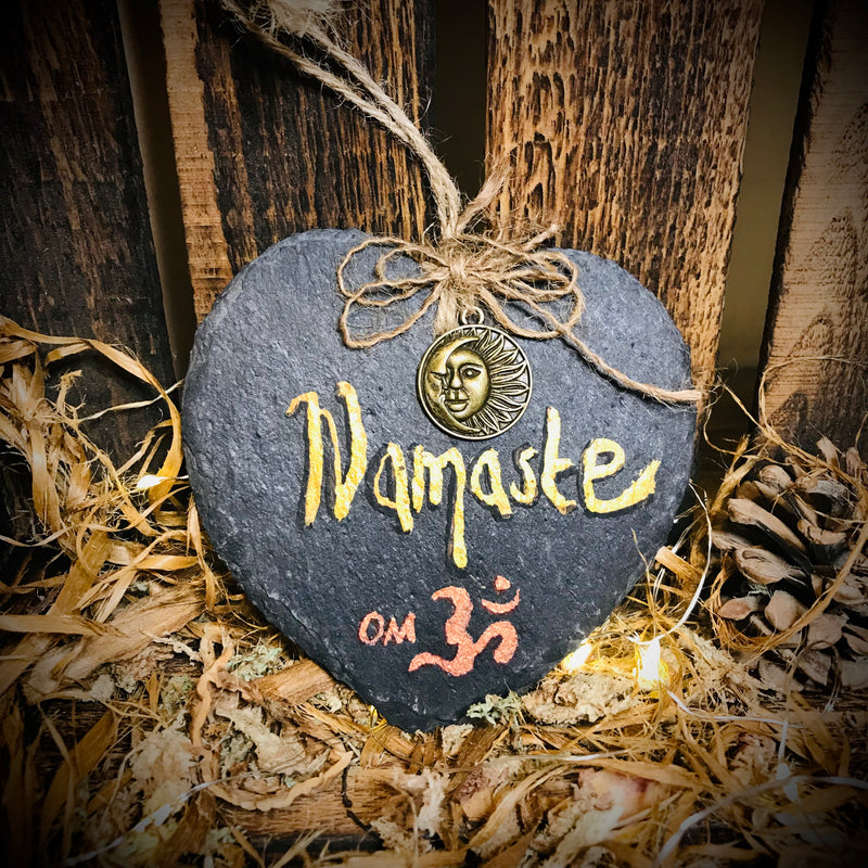 OM Namaste Handmade Slate Heart Wallhanger