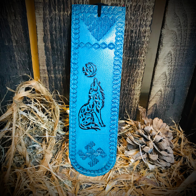 Blue Wolf Leather Bookmark